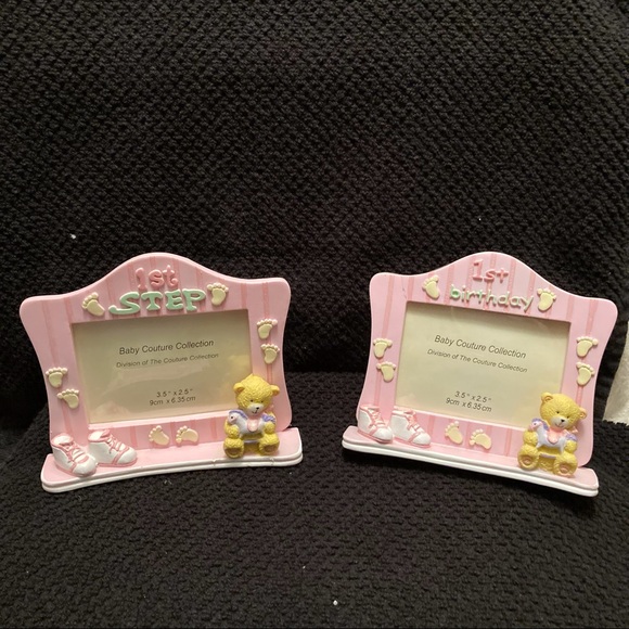 Set of three (3) mini baby picture frames celebrating 1st steps, birthday, smile - Picture 5 of 16